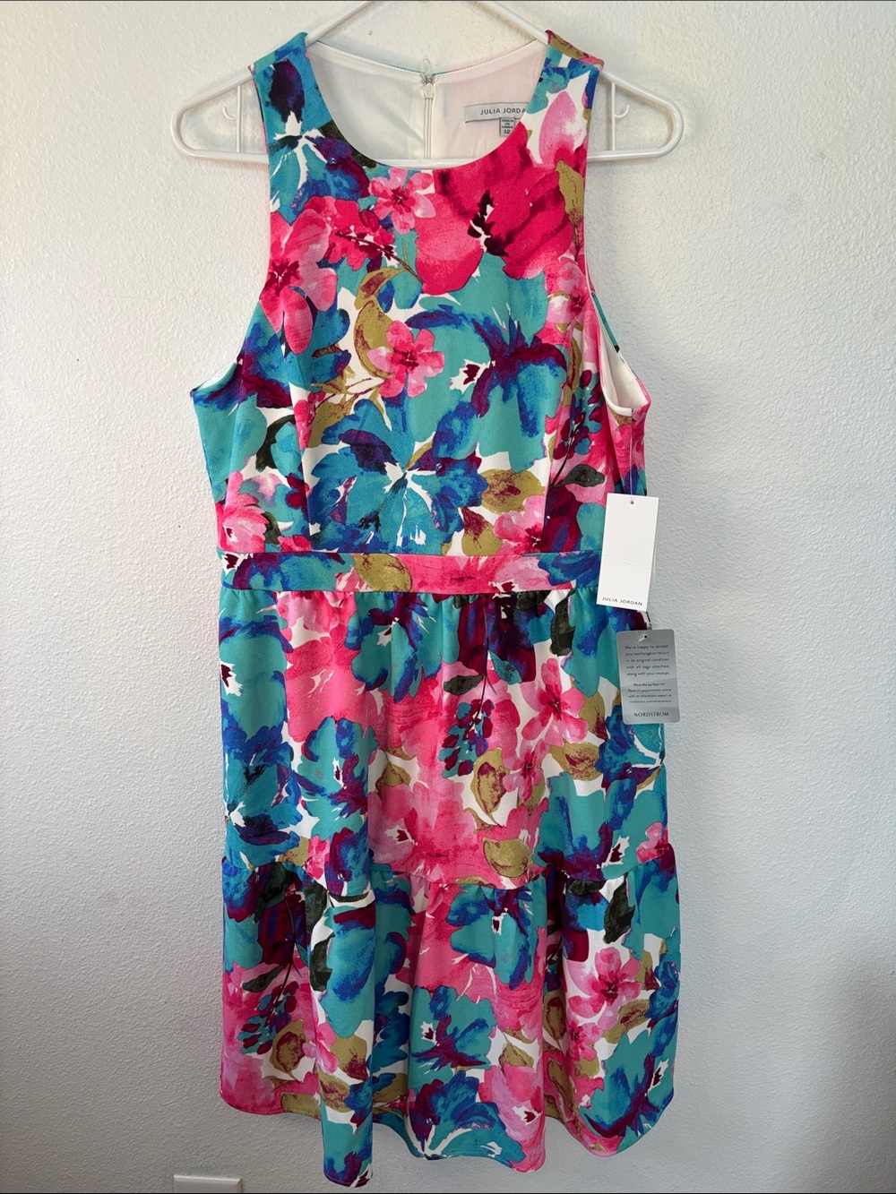julia jordan Bright Floral Sleeveless Dress in Pink & Teal -723sku